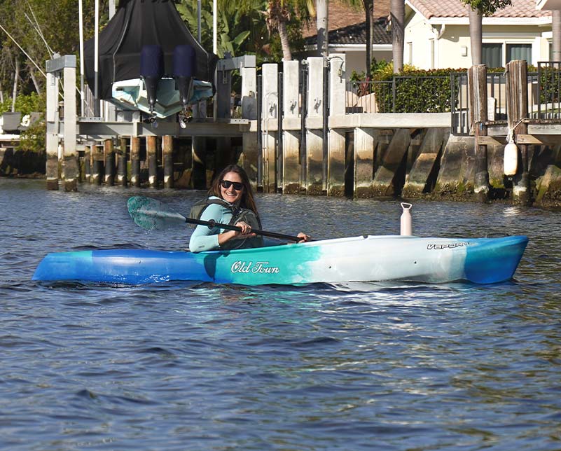 Paddling in the Old Town Vapor kayak