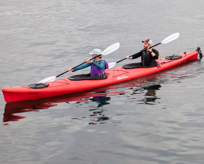 Pair paddling in the Old Town Looksha T touring kayak