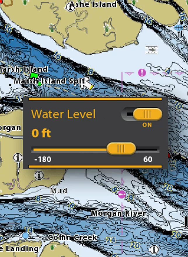 Depth contours and showlines with water level offsets