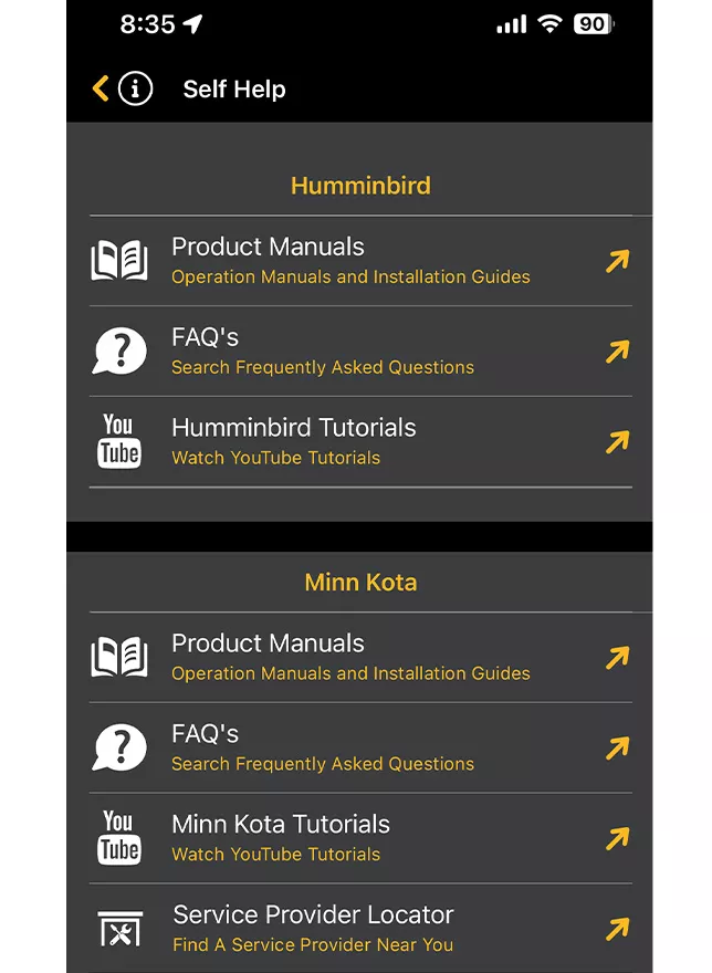 Humminbird Self-help Service