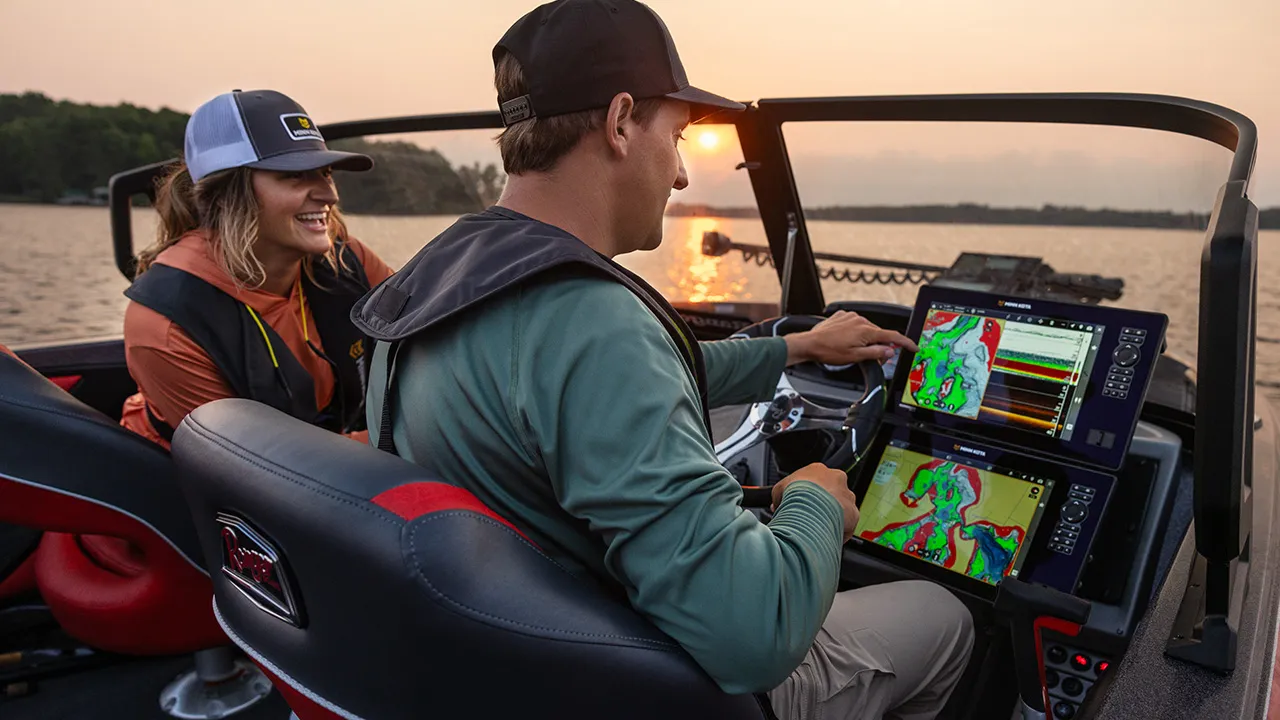 Minn Kota Fish Finder Mounted on Boat Console