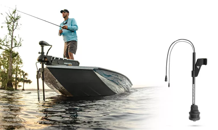 bass boat with Minn Kota Fortrex and new Humminbird MEGA 360 transducer mounted to the trolling motor towards the motor mount, free of the lower unit